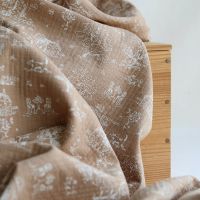 Edwina - Tissu coton piqué léger texturé toile de Jouy camel