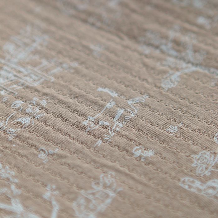 Edwina - Tissu coton piqué léger texturé toile de Jouy camel