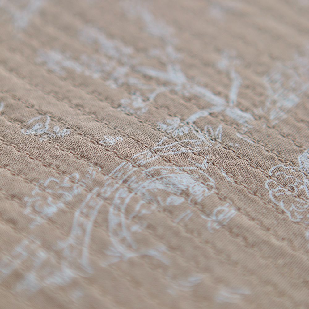 Edwina - Tissu coton piqué léger texturé toile de Jouy camel