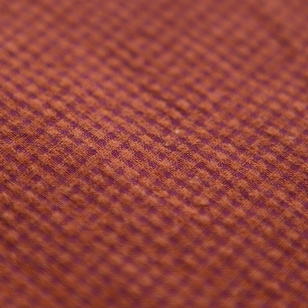 Seersucker / Coton gaufré vichy mini 1mm vin / potiron