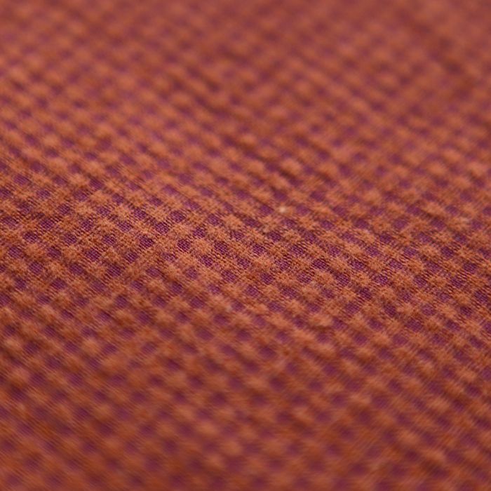 Seersucker / Coton gaufré vichy mini 1mm vin / potiron