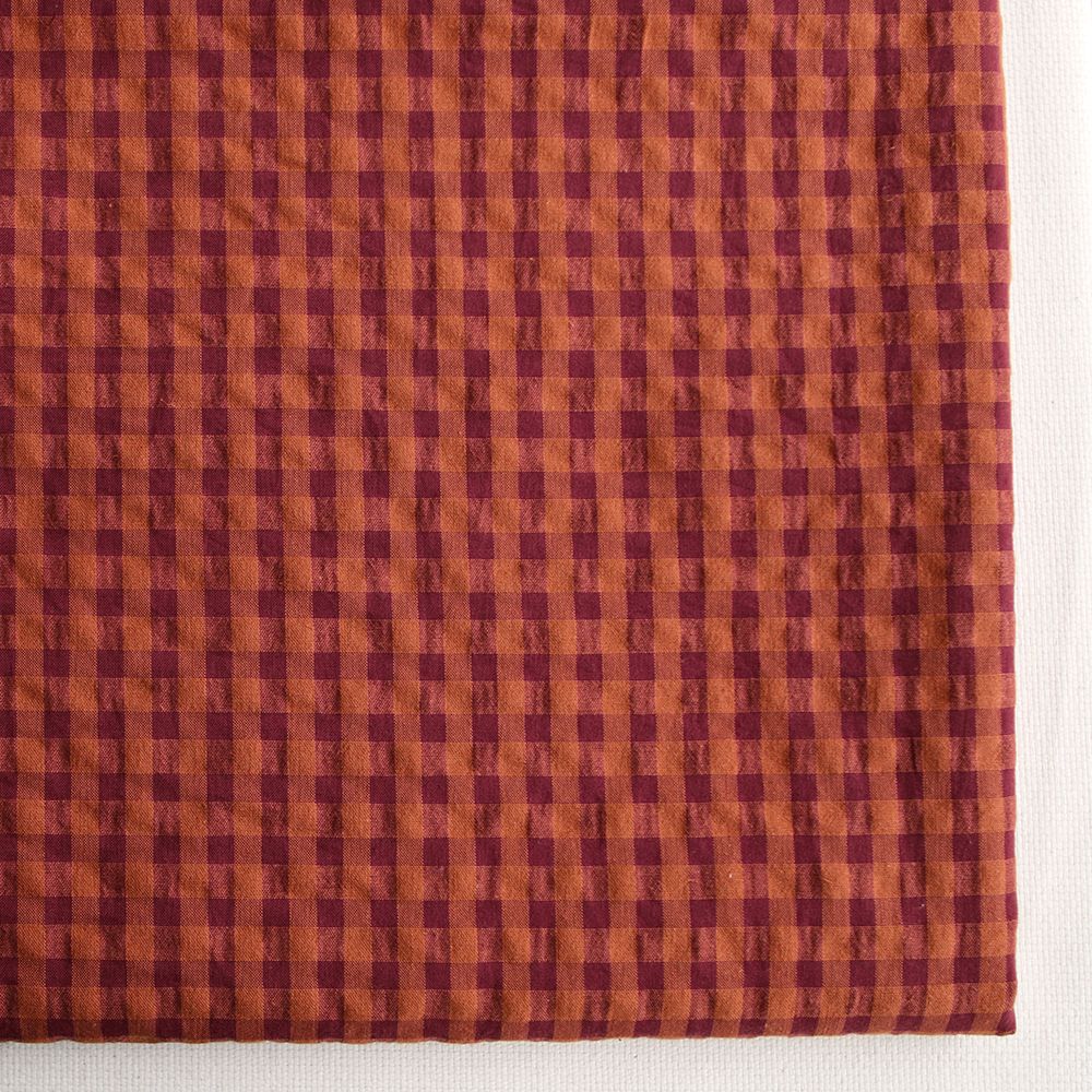 Seersucker / Coton gaufré vichy 6mm vin / potiron