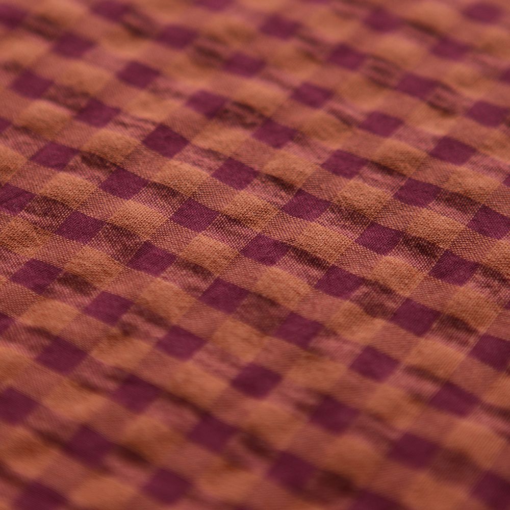 Seersucker / Coton gaufré vichy 6mm vin / potiron