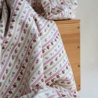 Paloma - Petit piqué coton gratté BIO rayures et fleuri rouge rose beige