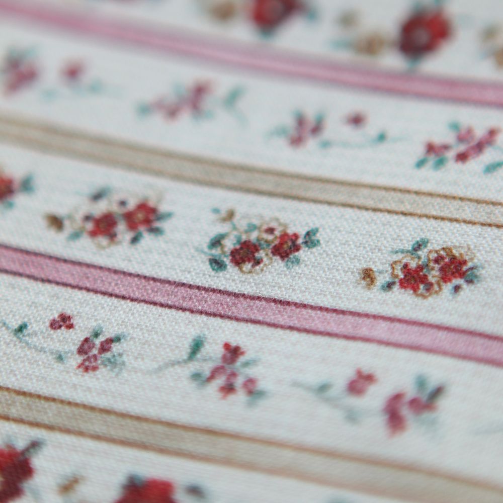 Paloma - Petit piqué coton gratté BIO rayures et fleuri rouge rose beige