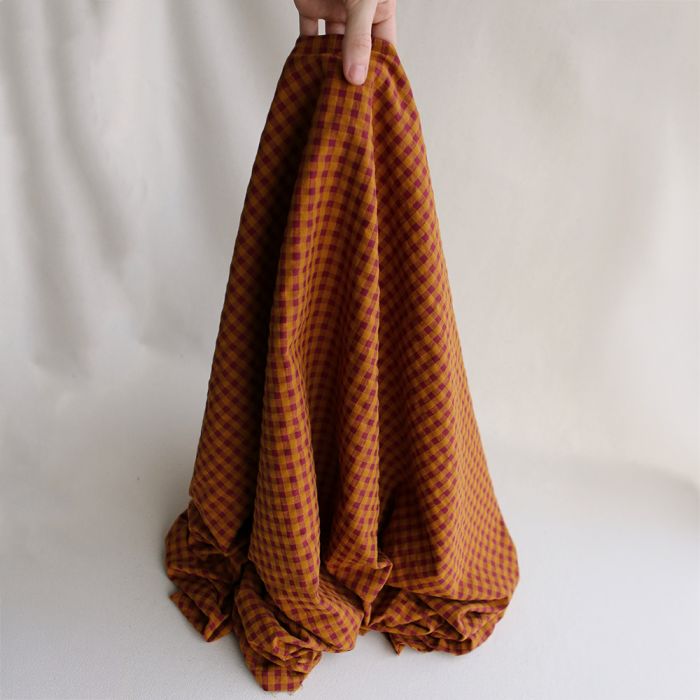 Seersucker / Coton gaufré vichy 6mm prune / miel