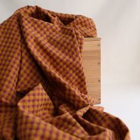 Seersucker / Coton gaufré vichy 6mm prune / miel