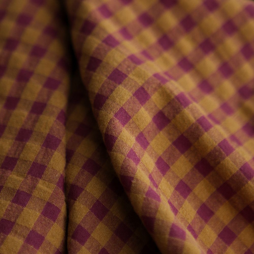 Seersucker / Coton gaufré vichy 6mm prune / miel