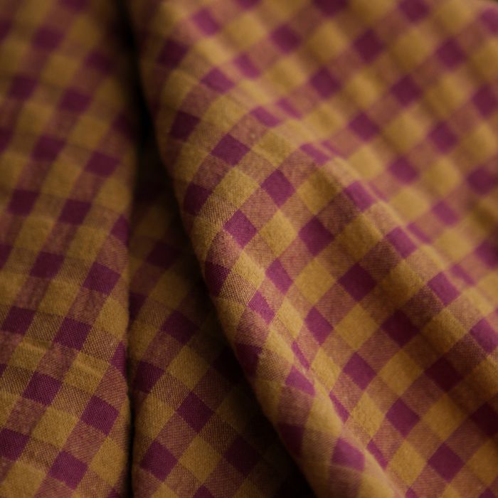 Seersucker / Coton gaufré vichy 6mm prune / miel