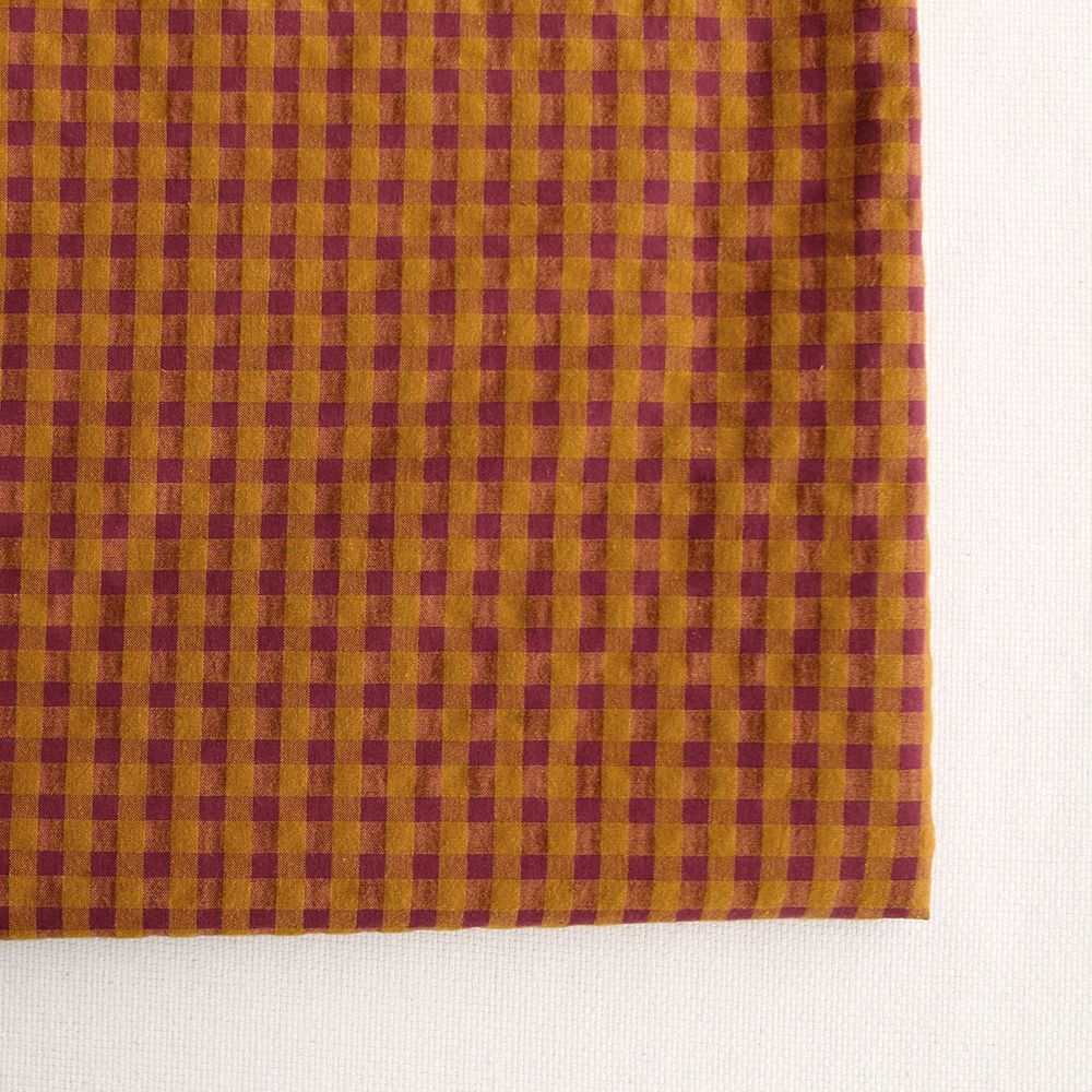 Seersucker / Coton gaufré vichy 6mm prune / miel