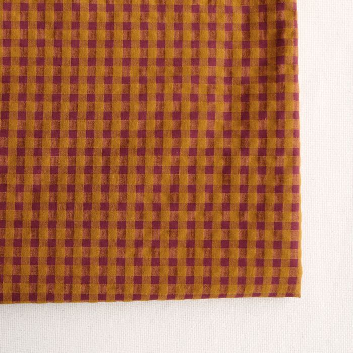Seersucker / Coton gaufré vichy 6mm prune / miel