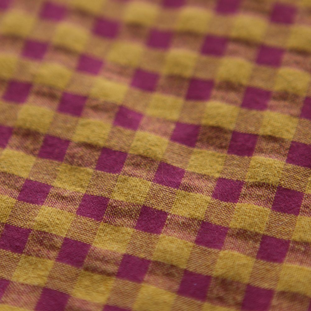 Seersucker / Coton gaufré vichy 6mm prune / miel