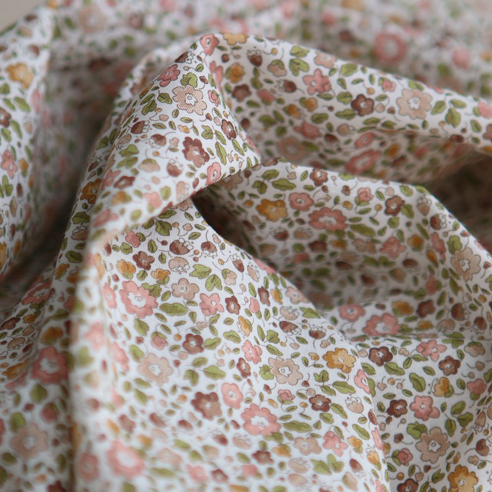 Catalina - Batiste de coton SILKYNE à imprimé fleuri rose nude ocre et marron
