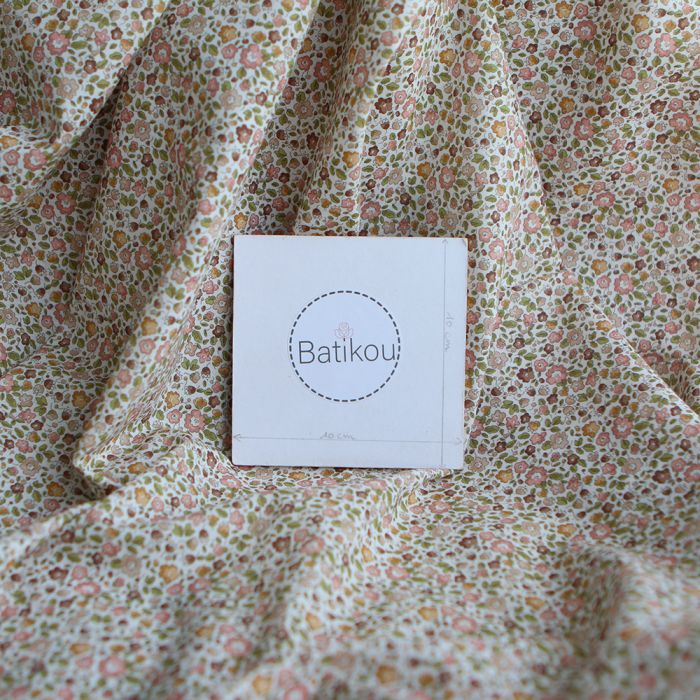 Catalina - Batiste de coton SILKYNE à imprimé fleuri rose nude ocre et marron