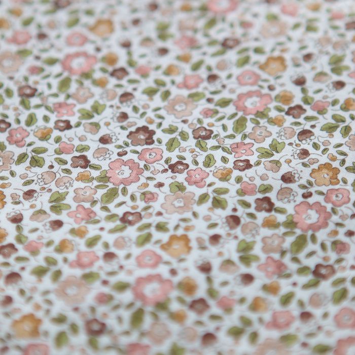 Catalina - Batiste de coton SILKYNE à imprimé fleuri rose nude ocre et marron