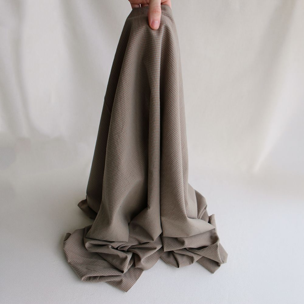 Seersucker / Coton gaufré vichy mini 1mm sauge / marron glacé