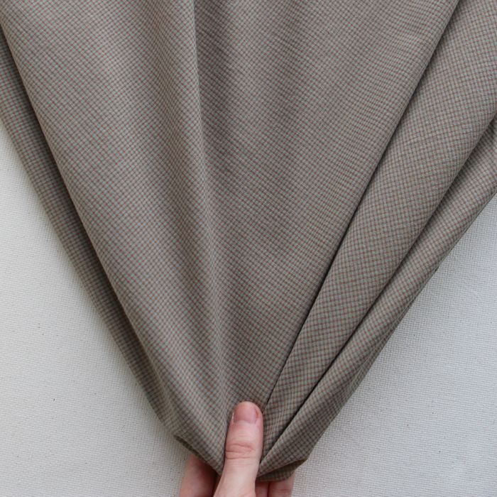 Seersucker / Coton gaufré vichy mini 1mm sauge / marron glacé