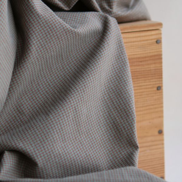 Seersucker / Coton gaufré vichy mini 1mm sauge / marron glacé