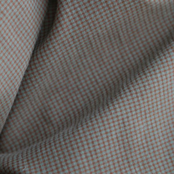 Seersucker / Coton gaufré vichy mini 1mm sauge / marron glacé 2