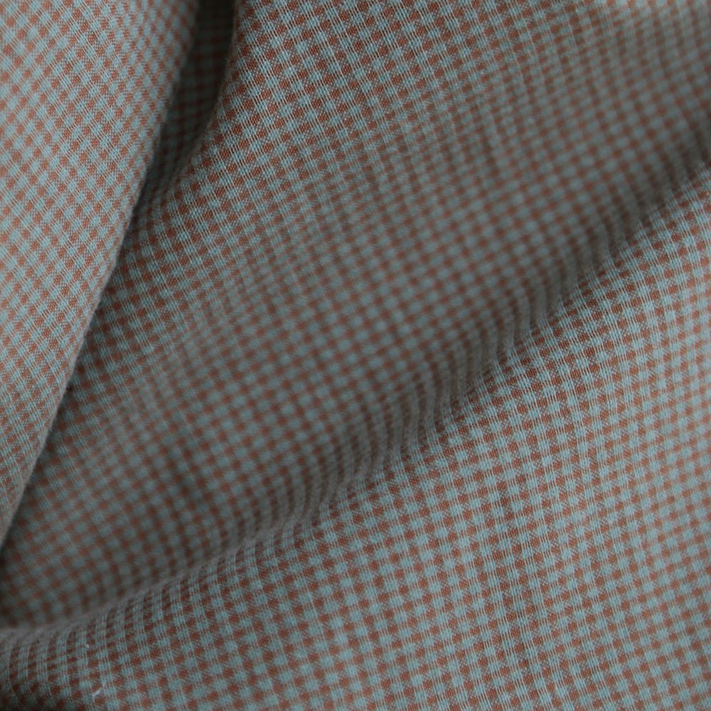 Seersucker / Coton gaufré vichy mini 1mm sauge / marron glacé