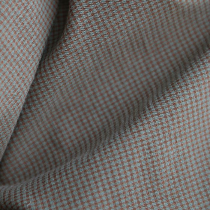 Seersucker / Coton gaufré vichy mini 1mm sauge / marron glacé