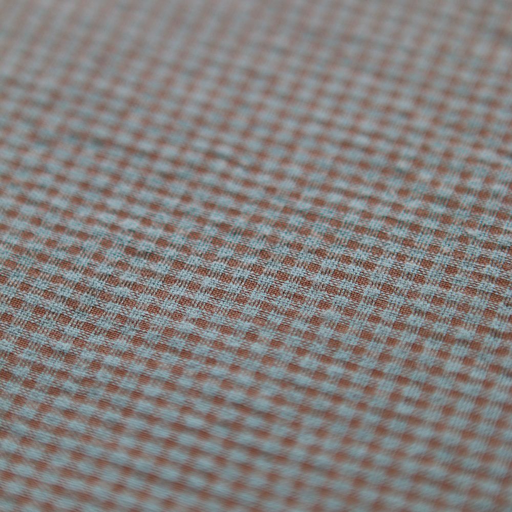 Seersucker / Coton gaufré vichy mini 1mm sauge / marron glacé