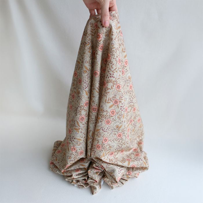 Naya - Sergé de coton BIO organique imprimé fleuri fond grège