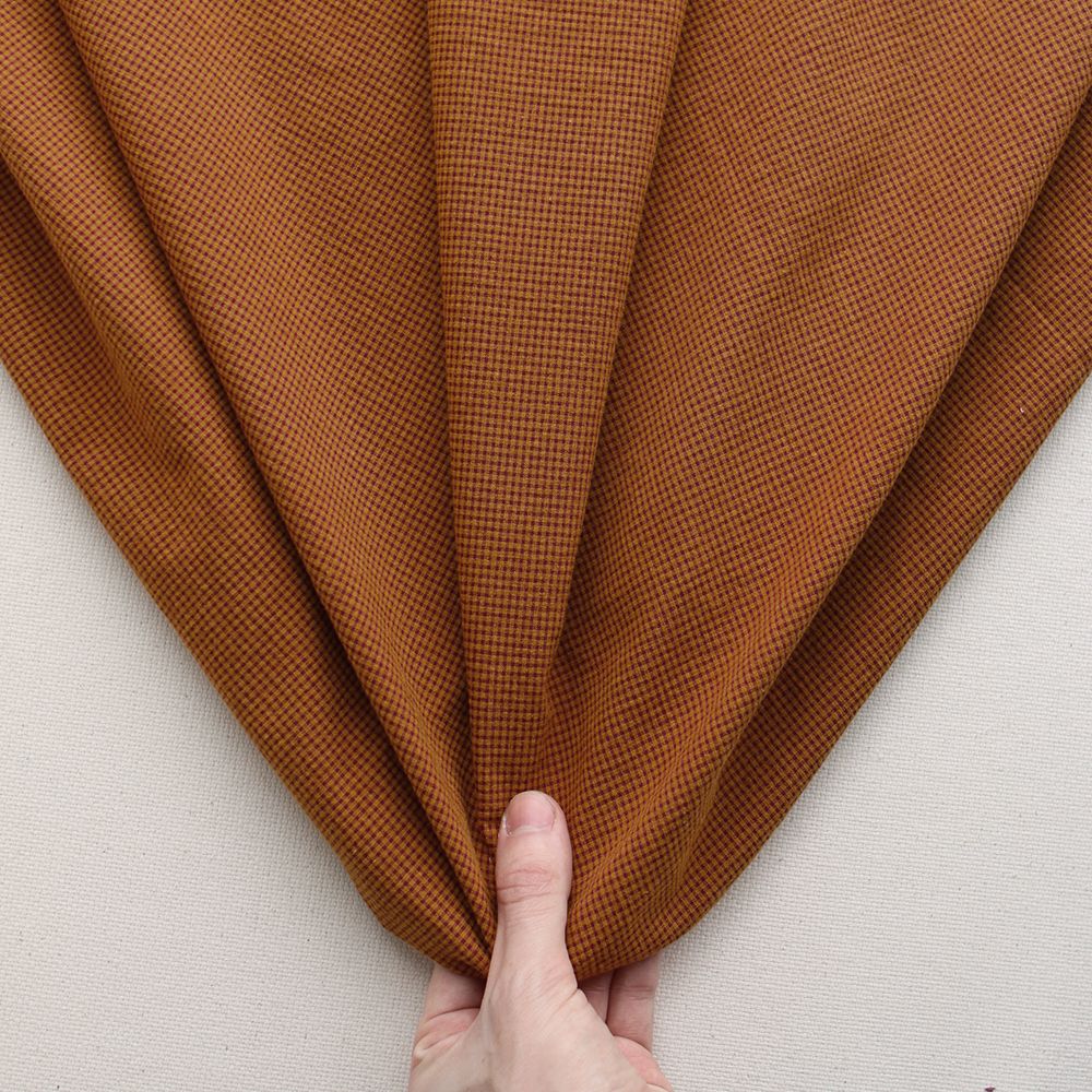 Seersucker / Coton gaufré vichy mini 1mm prune / miel