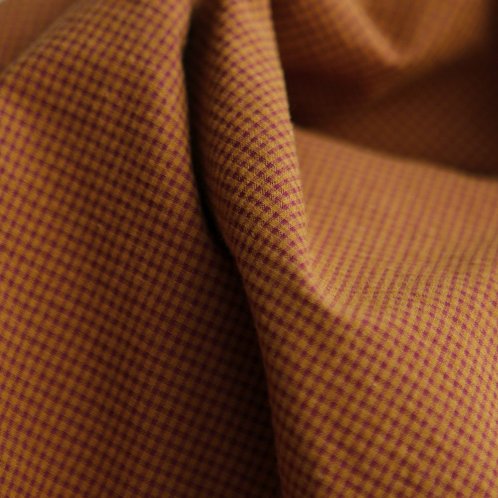 Seersucker / Coton gaufré vichy mini 1mm prune / miel