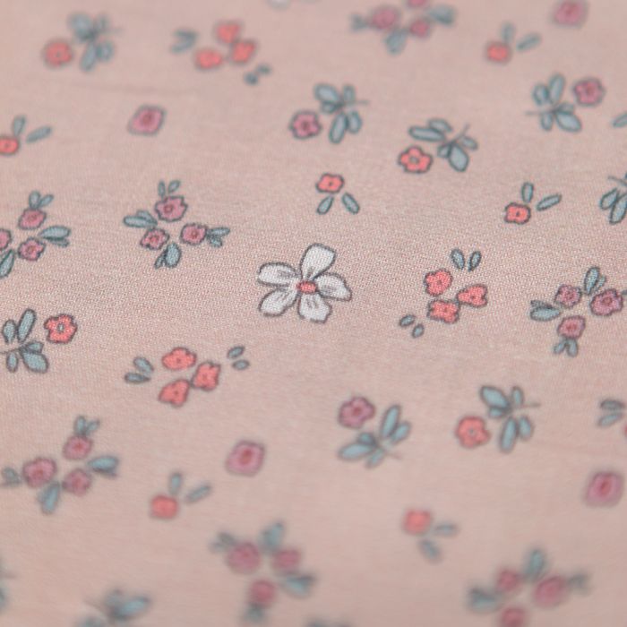 Manon - Tissu sergé de coton organique fin imprimé fond rose nude