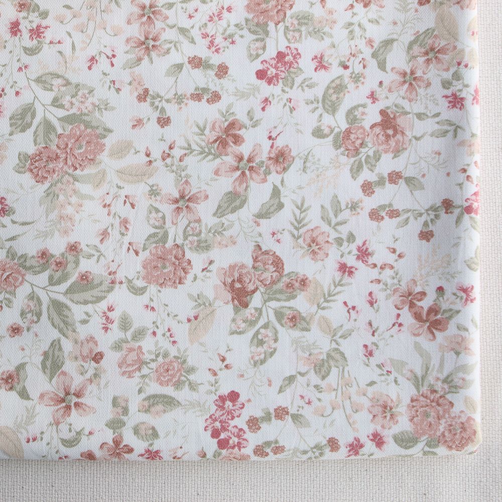 Magali - Tissu coton texturé imprimé fleuri nude
