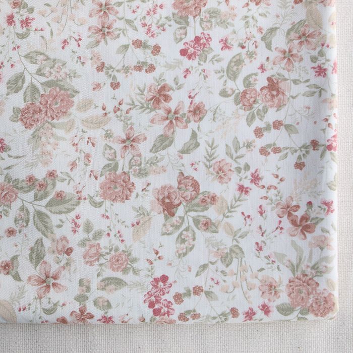Magali - Tissu coton texturé imprimé fleuri nude