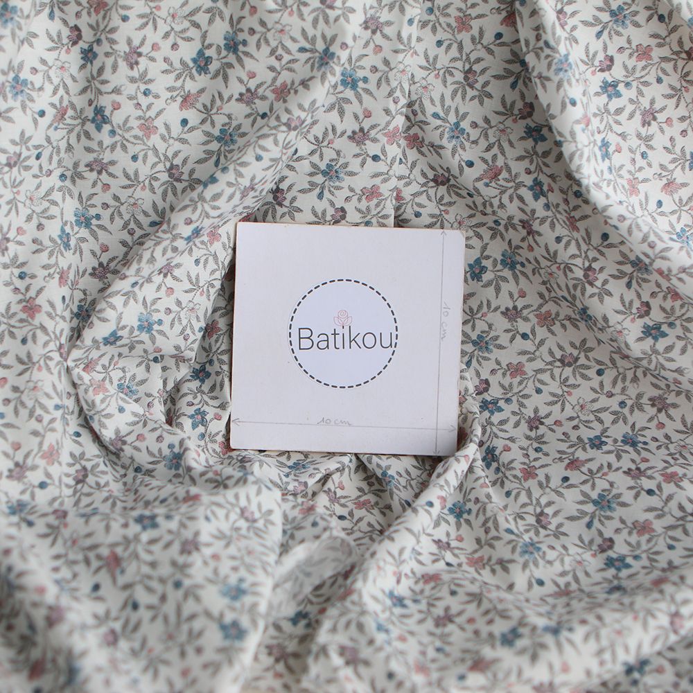 Lexie - Batiste de coton SILKYNE à imprimé fleuri teintes de gris et bleu