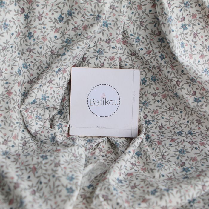Lexie - Batiste de coton SILKYNE à imprimé fleuri teintes de gris et bleu