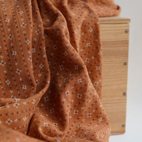Selene - Double gaze coton BIO imprimé fond écureuil