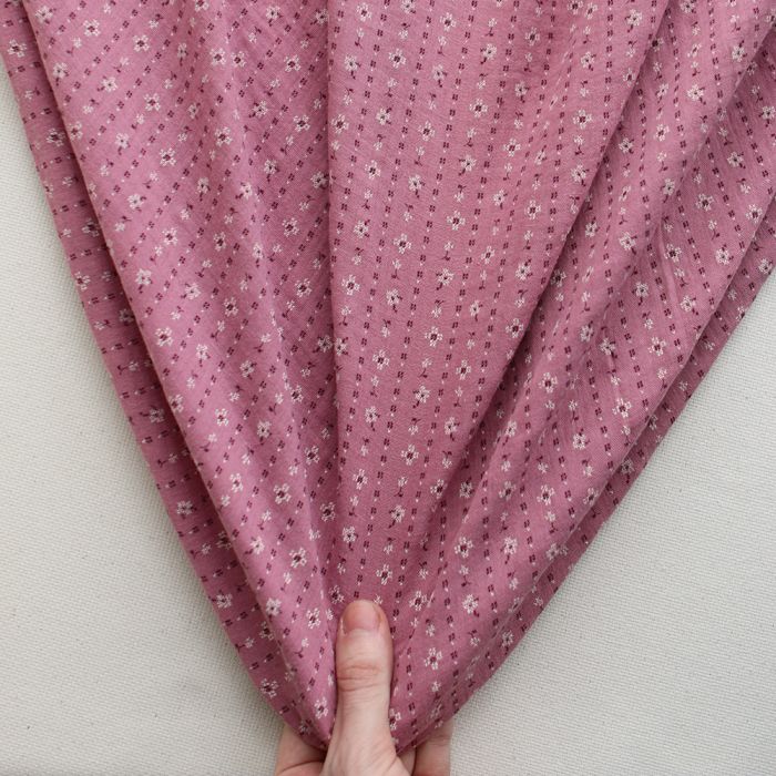 Selene - Double gaze coton BIO imprimé fond bois de rose