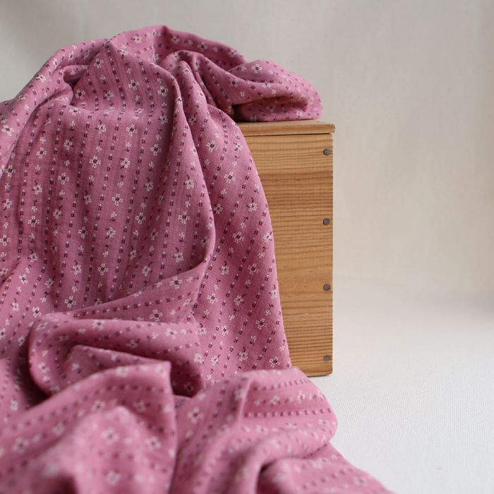 Selene - Double gaze coton BIO imprimé fond bois de rose