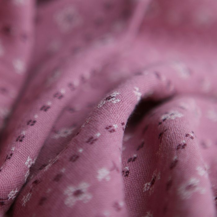 Selene - Double gaze coton BIO imprimé fond bois de rose