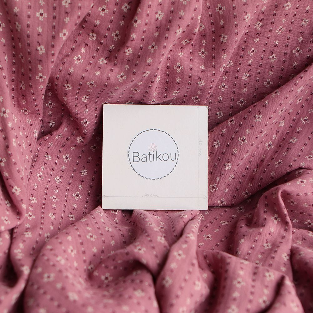 Selene - Double gaze coton BIO imprimé fond bois de rose