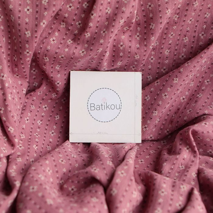 Selene - Double gaze coton BIO imprimé fond bois de rose