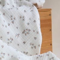 Alix - Double gaze coton BIO petit imprimé beige et bleu