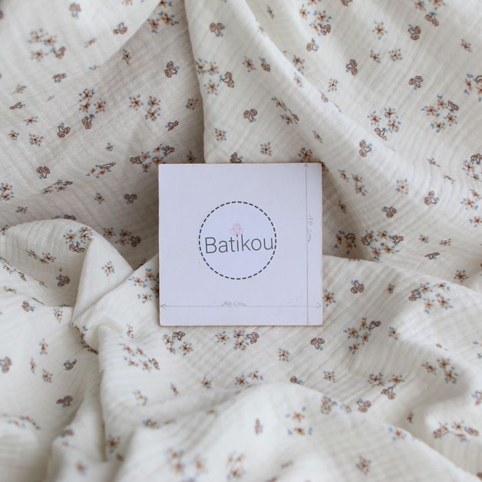 Alix - Double gaze coton BIO petit imprimé beige et bleu