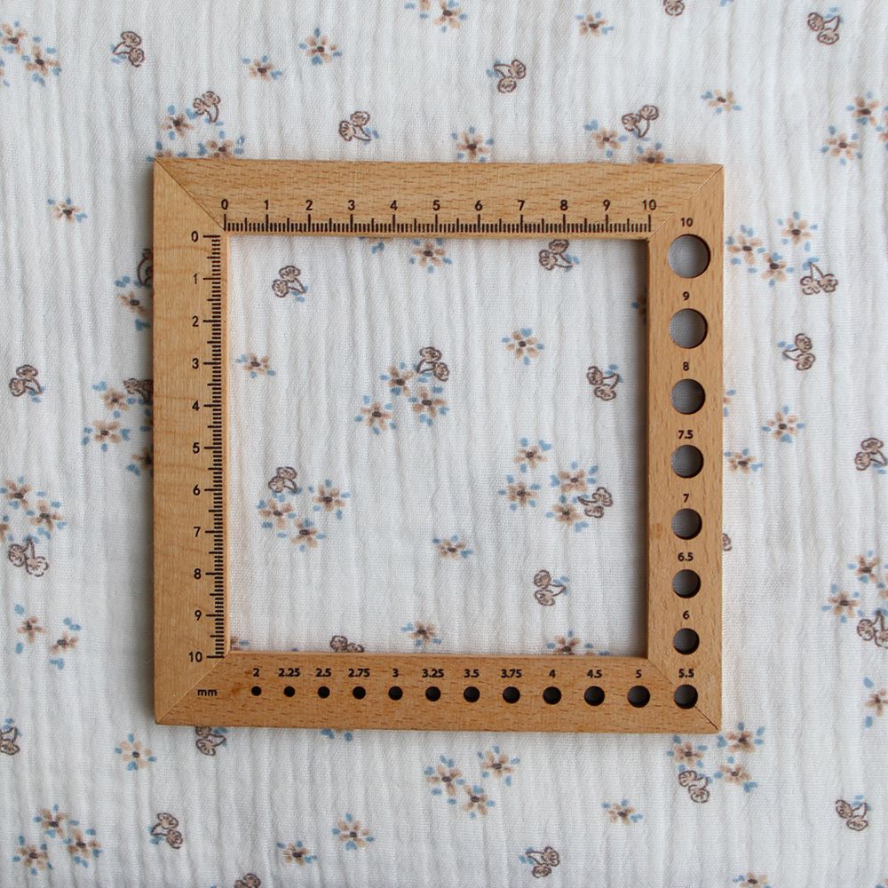 Alix - Double gaze coton BIO petit imprimé beige et bleu