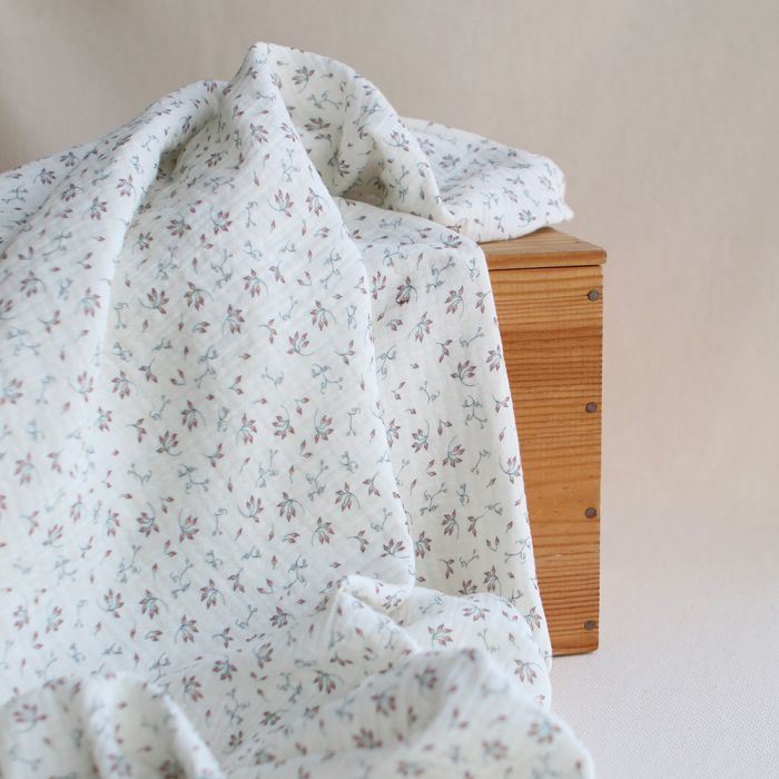 Morgan - Double gaze coton BIO petit imprimé fond blanc lait