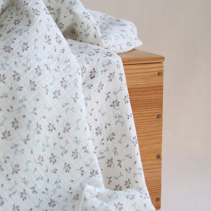 Morgan - Double gaze coton BIO petit imprimé fond blanc lait