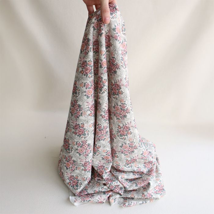 Amalia - Sergé de coton BIO organique imprimé fleuri bois de rose
