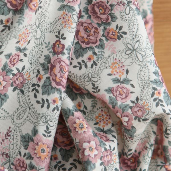 Amalia - Sergé de coton BIO organique imprimé fleuri bois de rose 2