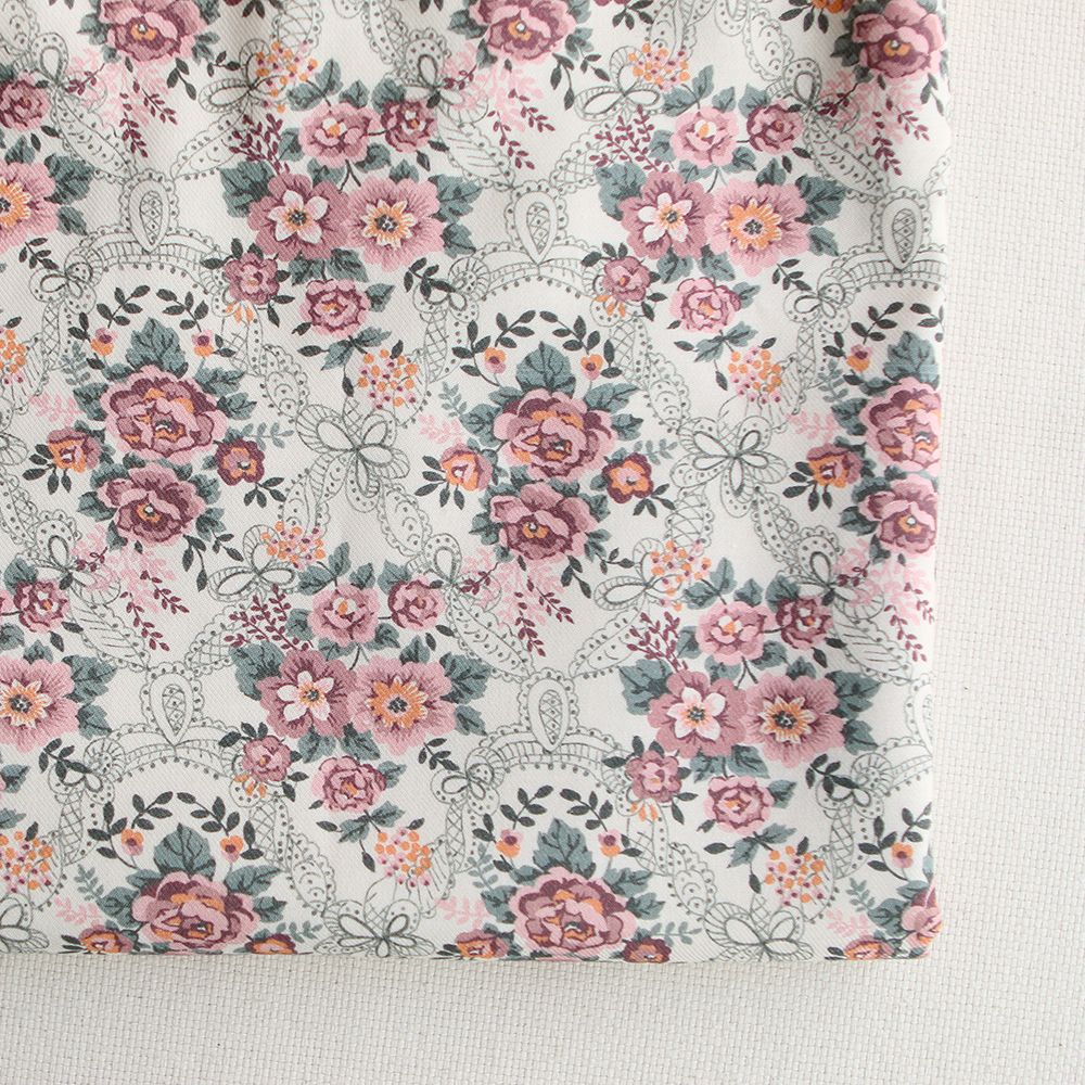 Amalia - Sergé de coton BIO organique imprimé fleuri bois de rose