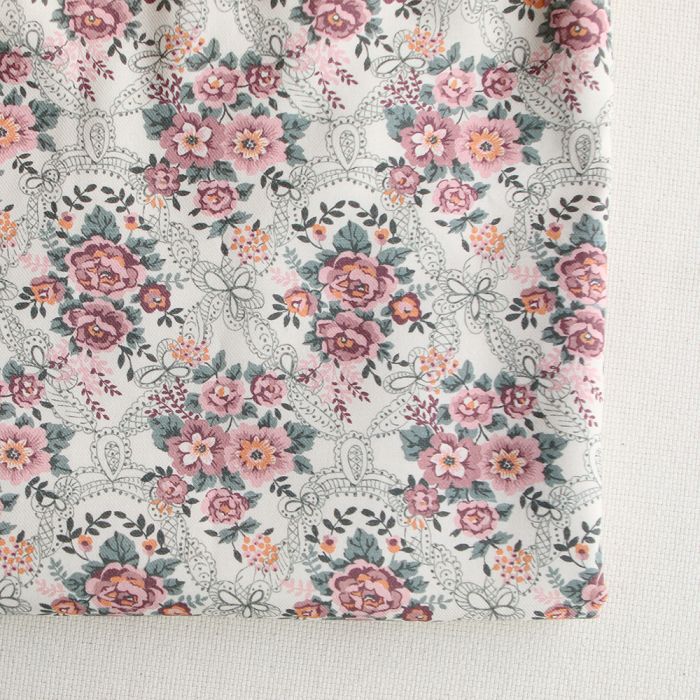 Amalia - Sergé de coton BIO organique imprimé fleuri bois de rose