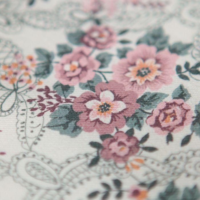 Amalia - Sergé de coton BIO organique imprimé fleuri bois de rose